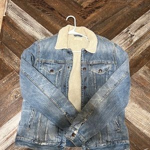 MENS ALL SAINTS DENIM SHERPA JACKET SIZE LARGE